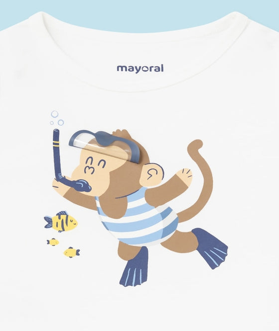 Sleeveless T-Shirt with Monkey Print