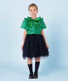  Fringed Jacquard Navy Blue Skirt
