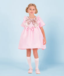  Pink Jacquard Bow Collar Dress | SIZE 9-10