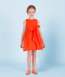  Orange Striped Bow Dress