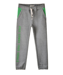  Grey sweatpants with green accents and graphics