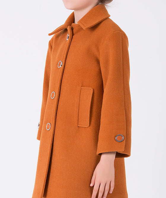 orange cachet coat with silver buttons