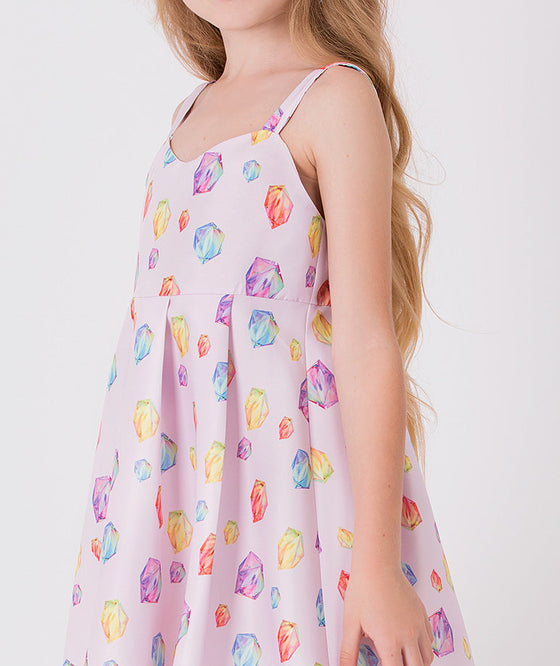 lilac summer dress with colorful diamond prints