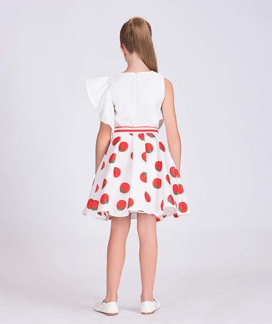 Red tomato printed skirt for girls, ideal for bright and casual summer looks