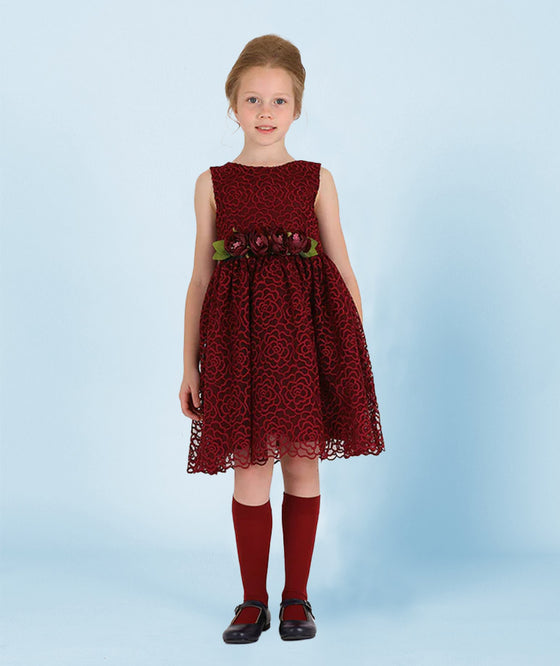 Burgundy dress with 3D roses