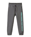 Grey sweatpants with blue graphics