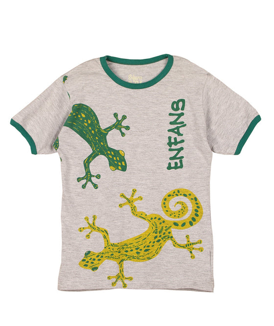 Grey t-shirt with colorful lizard prints