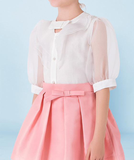 Tulle Ruffles Bow Blouse