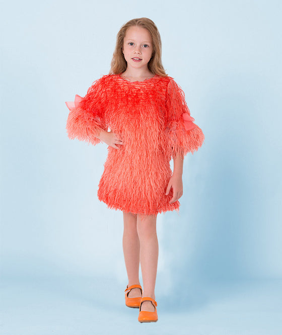 Coral Feathers Party Dress