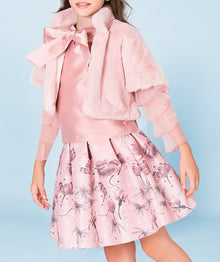  Pink faux fur jacket with bow detail