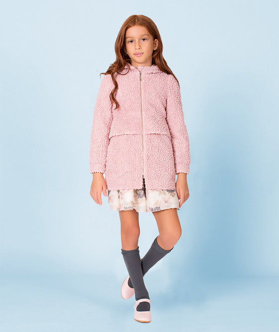 Hooded pink boucle jacket