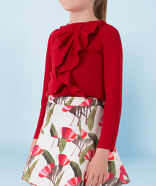  Red Long Sleeve Bow Blouse