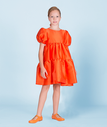  Orange Balloon Sleeved Dress