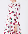 Ecru dress for girls with burgundy rose prints