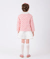 pink puffy jacket with ecru polka dots and faux fur collar for little girls
