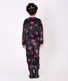 comfortable navy velvet matching set with red rose prints