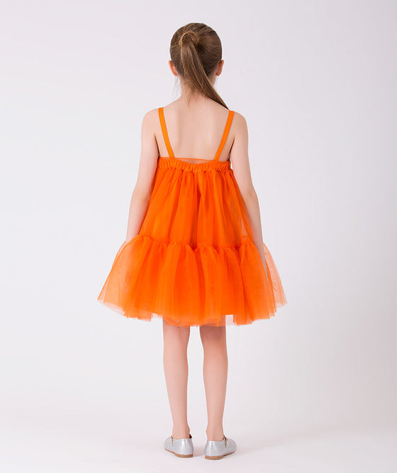 orange chiffon summer dress for little girls