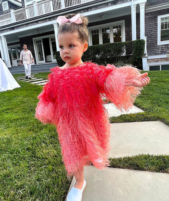 Coral Feathers Party Dress